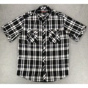 Blac Lacquer Shirt Men Size 3XL Short Sleeve Button Up Black White Plaid